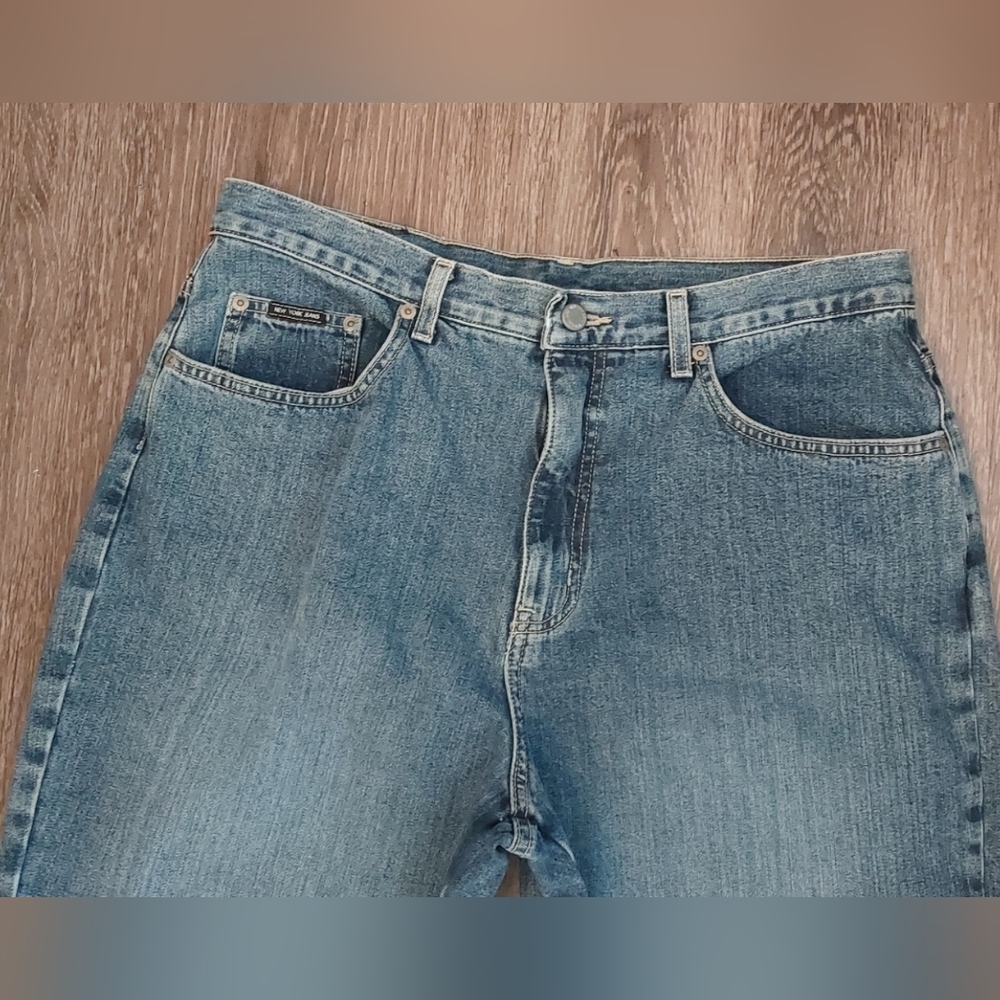 New York & Company Denim Blue Jeans Size 16 Embellished Velvet Trim 100% Cotton - Picture 3 of 12